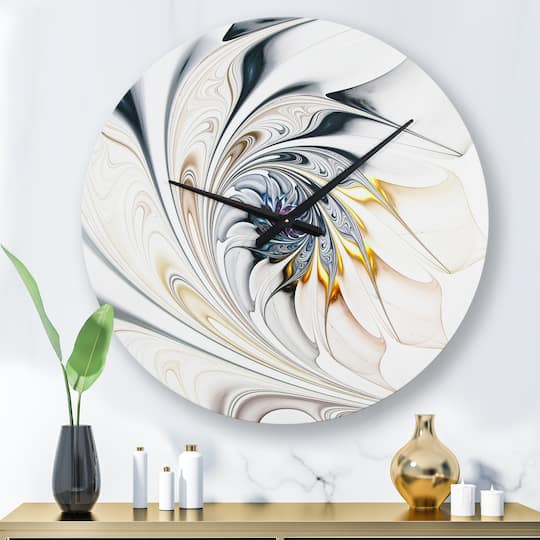 Designart White Stained Glass Floral Art Modern Wall Clock